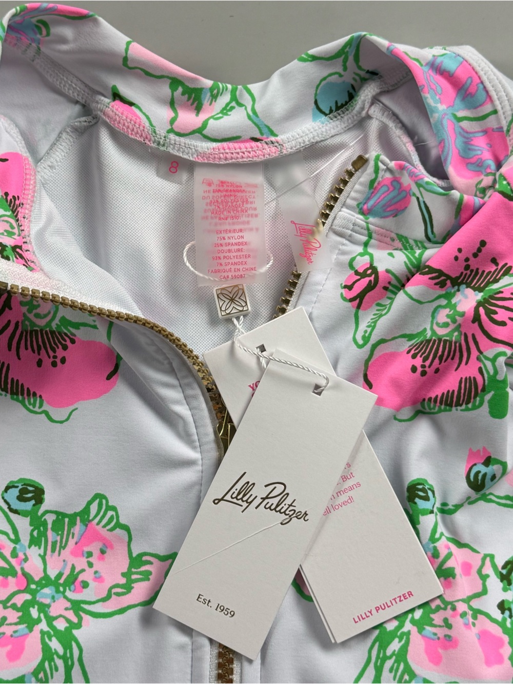 Lilly Pulitzer Randee Rashguard One Piece Swimsuit UPF 50+ Floral White 8 M NEW - Picture 5 of 12